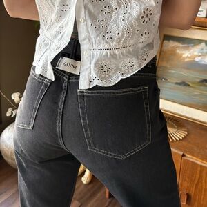 Ganni Faded Black Button Fly High Rise Jeans size 31 - Long